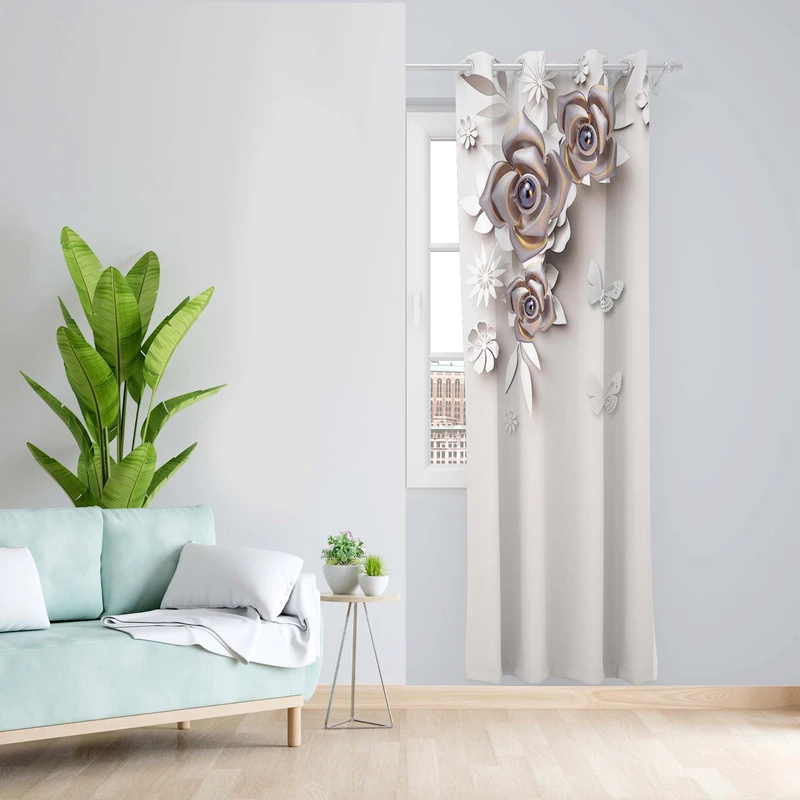 پرده طرح گل کاغذی مدل مخمل پانچی کد 1467 z سایز 140x200 سانتی متر