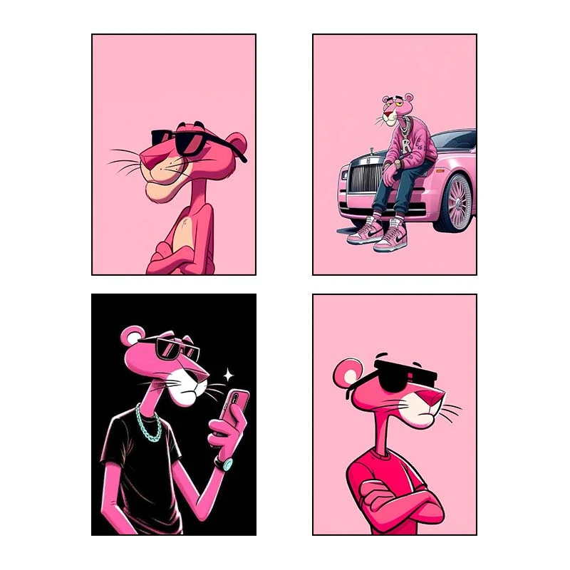 تابلو شاسي کارنيکا طرح پلنگ صورتی pink panther کد 11006 مجموعه 4 عددی