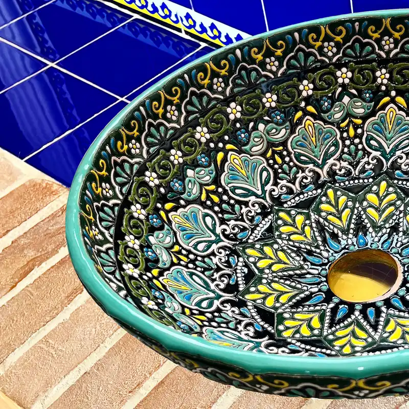 کاسه روشویی مدل سنتی میناکاری زمرد