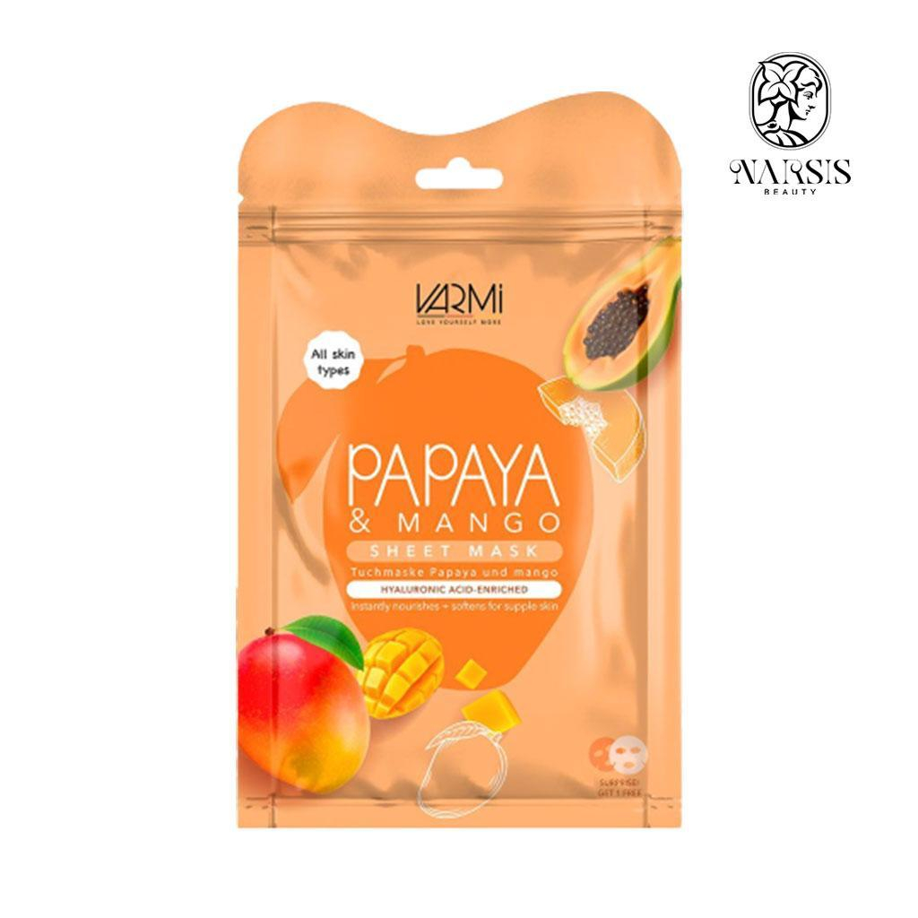 ماسک دبل شیت وارمی مدل پاپایا و انبه مناسب انواع پوست حجم 45 میلی لیتر بسته بندی 3 عددی