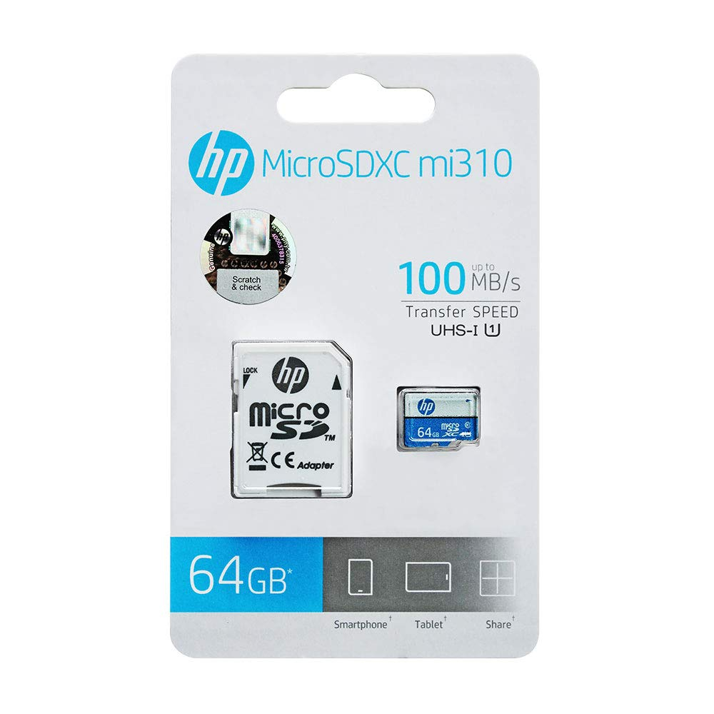 کارت حافظه‌ microSDXC اچ پی مدل MI310  استاندارد UHS-I U1 سرعت 100MBps ظرفیت 64 گیگابایت به همراه آداپتور SD