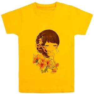 تی شرت آستین کوتاه بچگانه مدل دختروگل D06 رنگ زرد