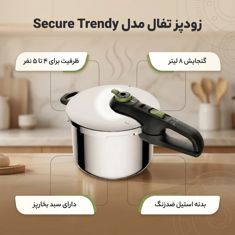 عکس شماره 2 : زودپز تفال مدل secure trendy 8l گنجایش 8 لیتر