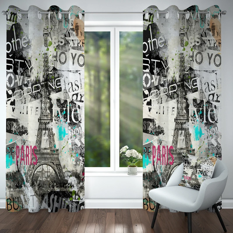 پرده پانچی مدل برج ایفل کد 4350 سایز 140x280 سانتی متر