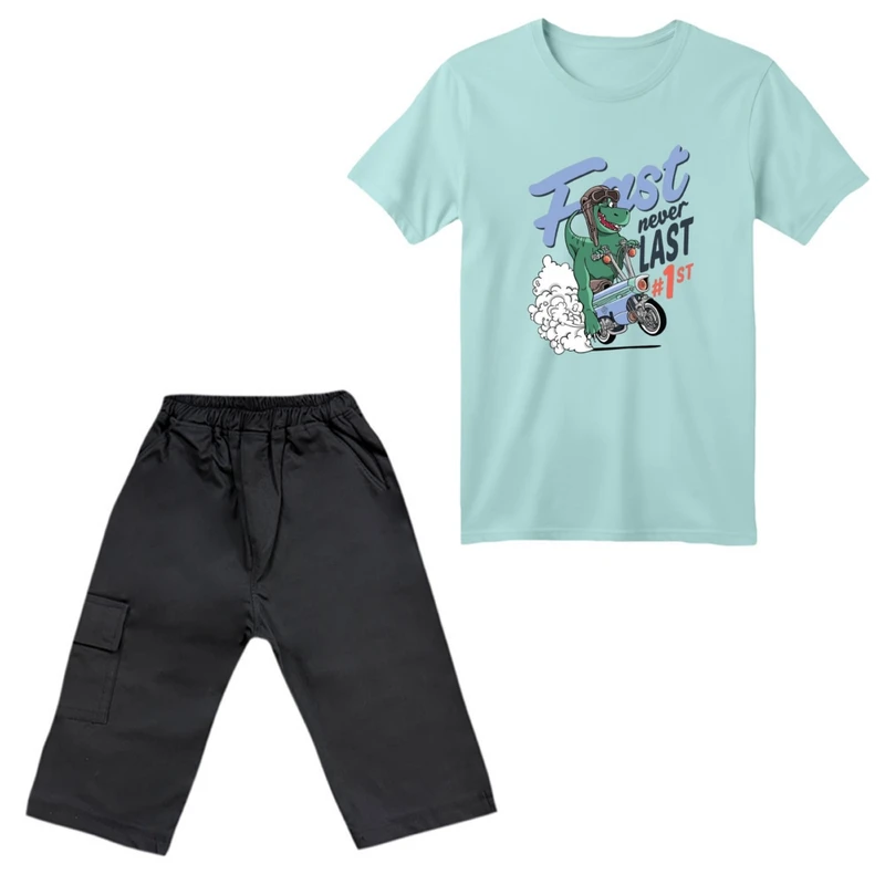 ست تی‌شرت آستین کوتاه و شلوارک پسرانه مدل دایناسور کد ۲۶