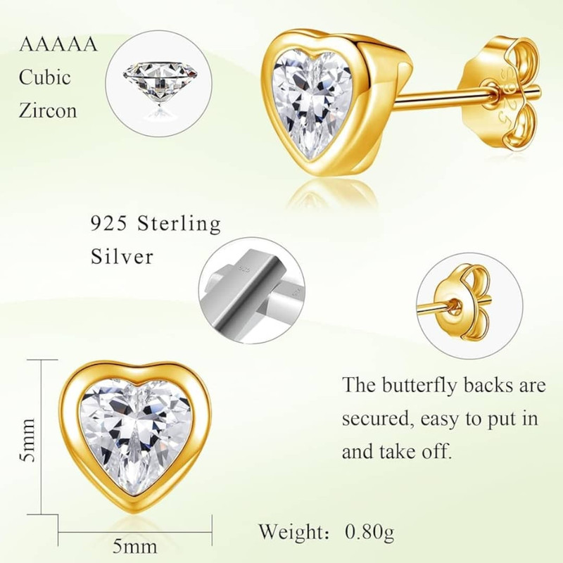 گوشواره نقره زنانه مدل  تک نگین قلب