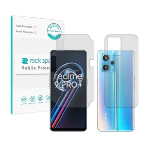 Rockspace HyGEL model transparent screen protector suitable for Realme 9 Pro Plus mobile phone along with the back of the phone