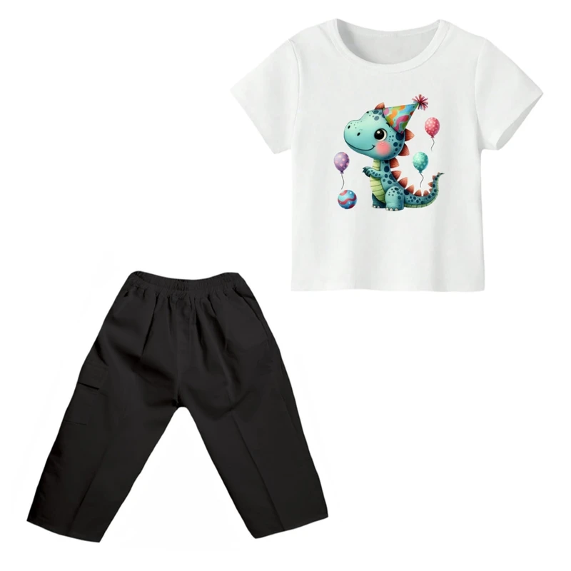 ست تی شرت و شلوارک پسرانه مدل دایناسور کد ۳۰
