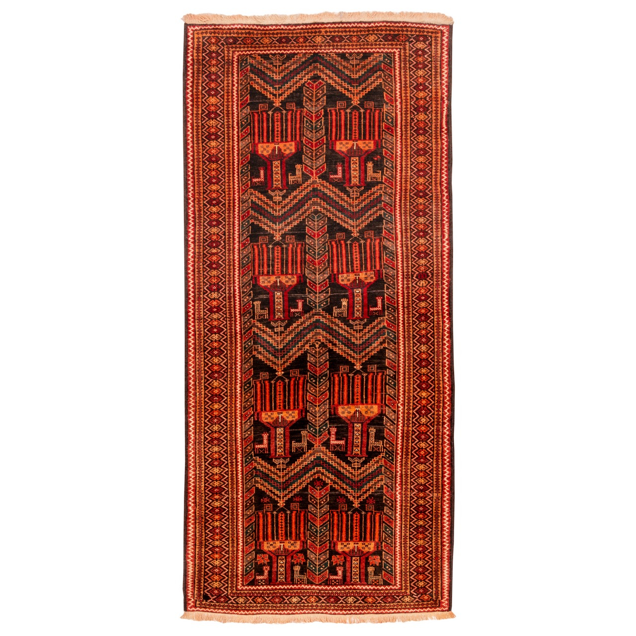 فرش دستباف قدیمی کناره طول دو و نیم متر سی پرشیا کد 188003