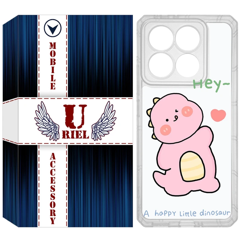 کاور یوریل مدل Clear کد 26 طرح دایناسور صورتی مناسب برای گوشی موبایل شیائومی 14T / 14T Pro