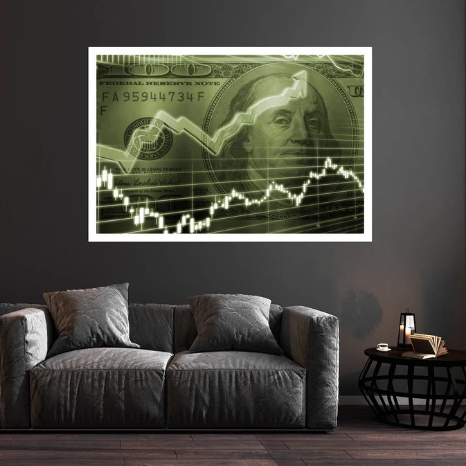 تابلو بکلیت طرح بازار مالی و دلار مدل قاب شاسی W-s9621