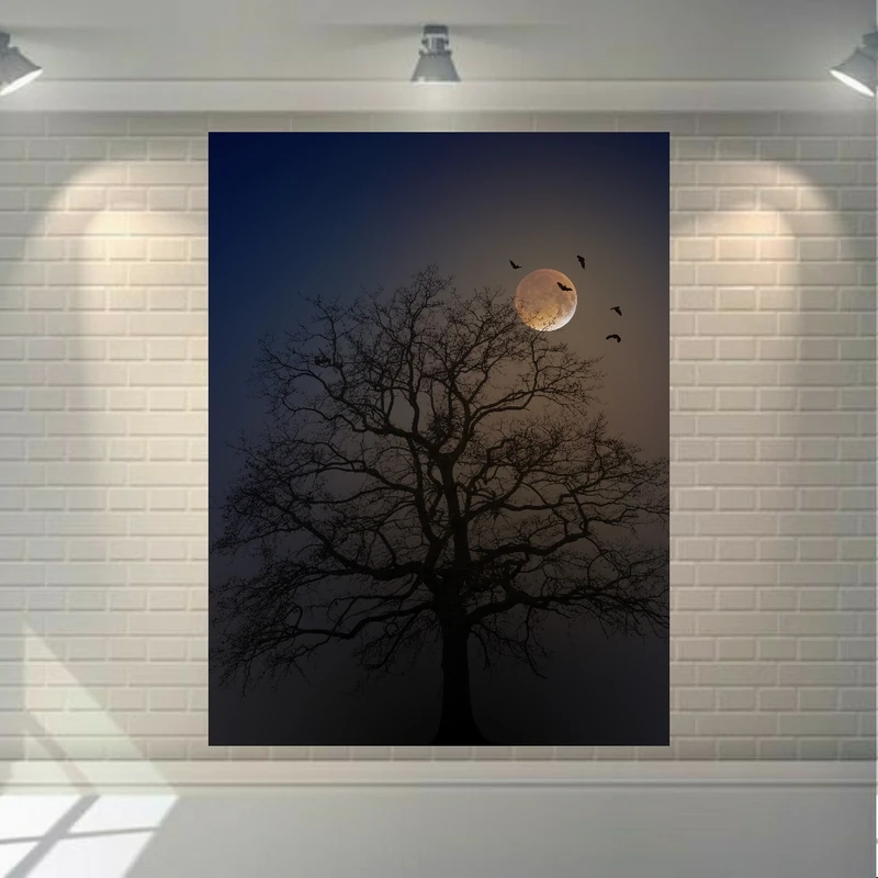 پوستر دیواری طرح درخت و پرنده مدل غروب کد BR251