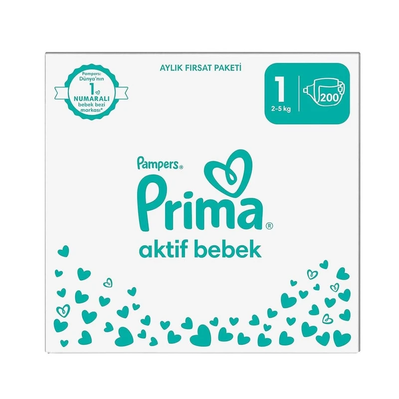 پوشک بچه پریما مدل aktif bebe سایز 1 بسته 200 عددی