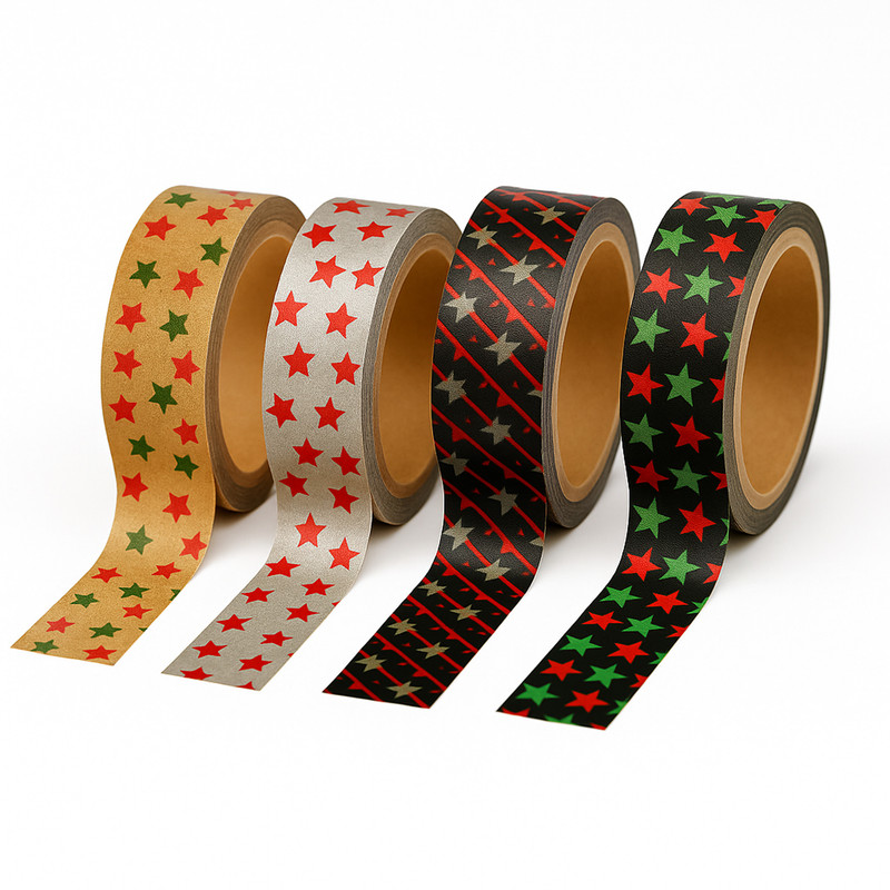 چسب کاغذی مدل واشی ستاره عرض 2 سانتی متر بسته 4 عددی