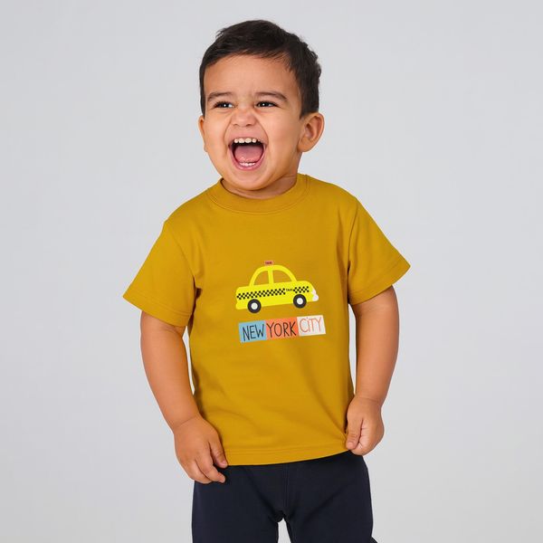 تی شرت آستین کوتاه پسرانه مون‌سا مدل تاکسی رنگ زرد