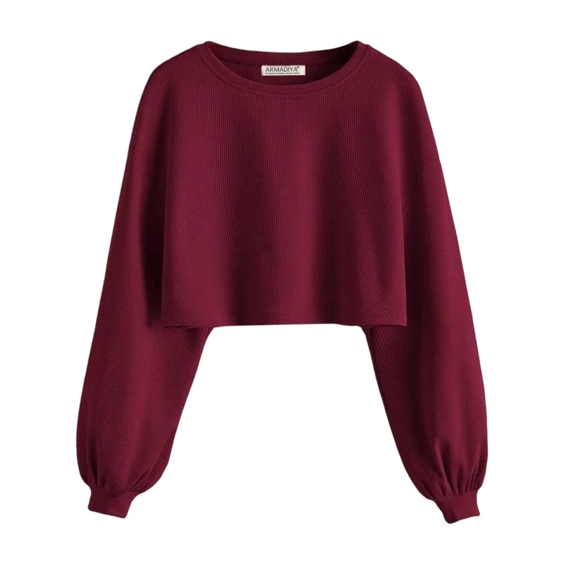 کراپ‌ تی‌شرت آستین بلند زنانه آرمادیا مدل کبریتی فلورانس کد CH04