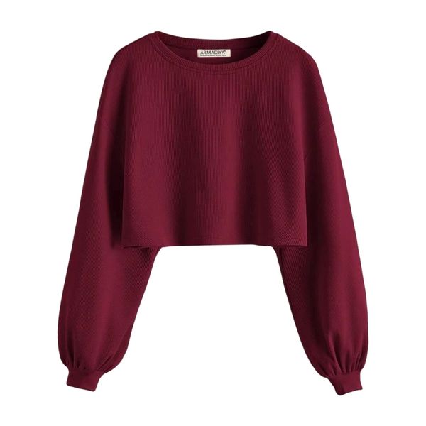 کراپ تیشرت آستین بلند زنانه آرمادیا مدل کبریتی فلورانس کد CH04