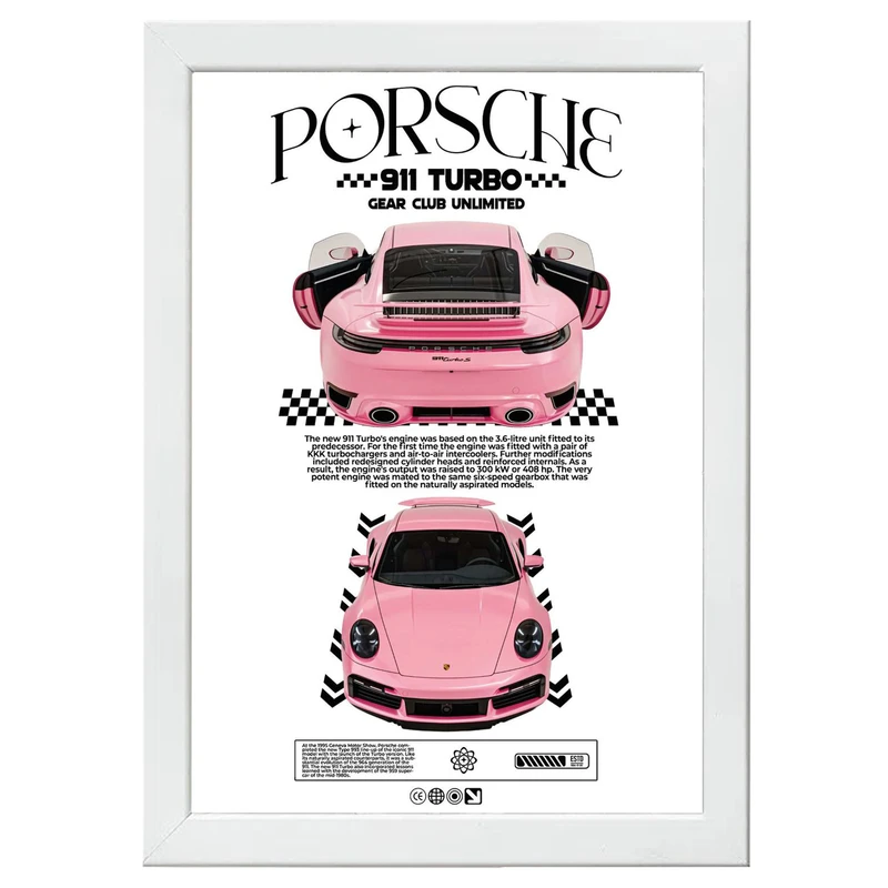 تابلو بکلیت طرح ماشین و خودرو پورشه PORSCHE 911 TURBO مدل W-po1572 فریم سفید