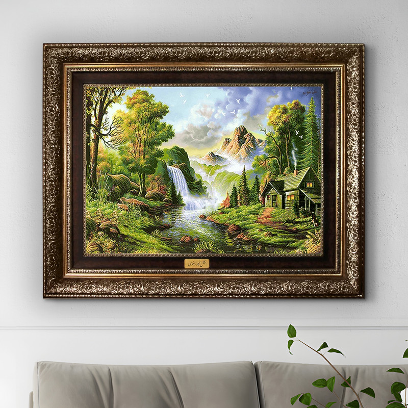 تابلو فرش ماشینی نقش نگار رضوی طرح منظره کد 1615A