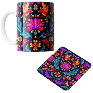 ماگ پاد آفرین مدل بهار طرح گل کد PZ288 به همراه زیرلیوانی