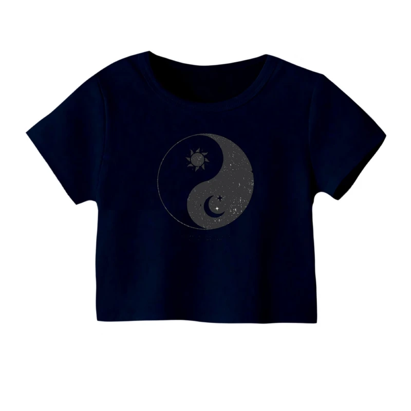 کراپ‌ تی‌شرت آستین کوتاه زنانه مدل روز و شب