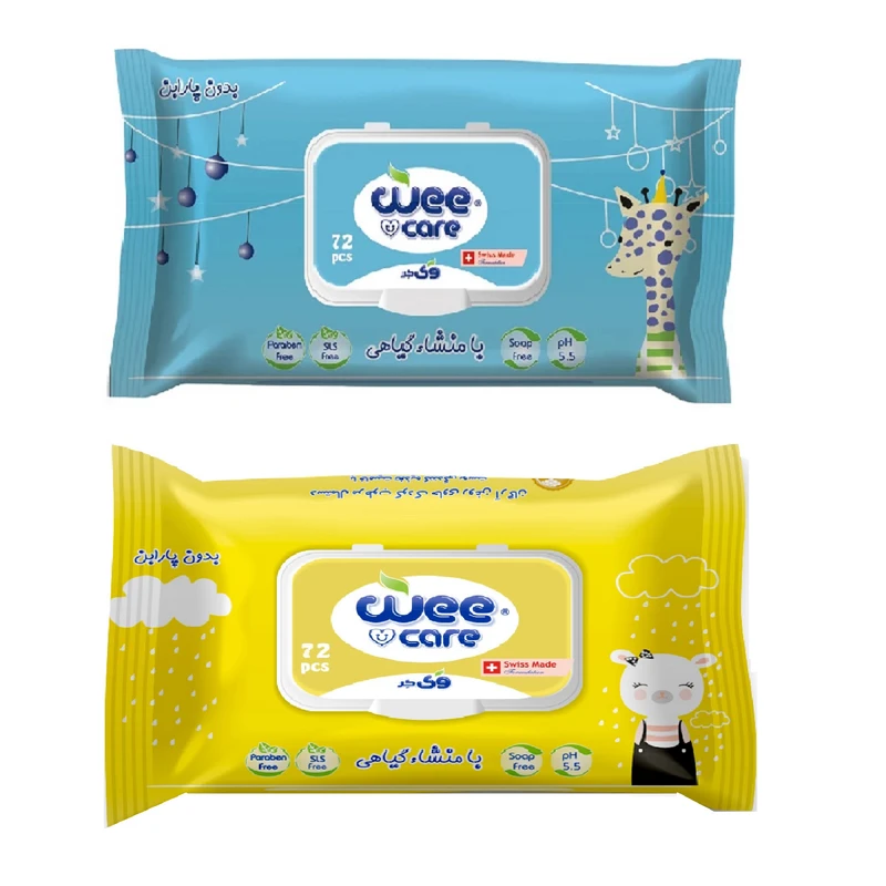 دستمال مرطوب کودک وی کر مدل روغن آرگان و روغن پنبه دانه 2 بسته 72 عددی 