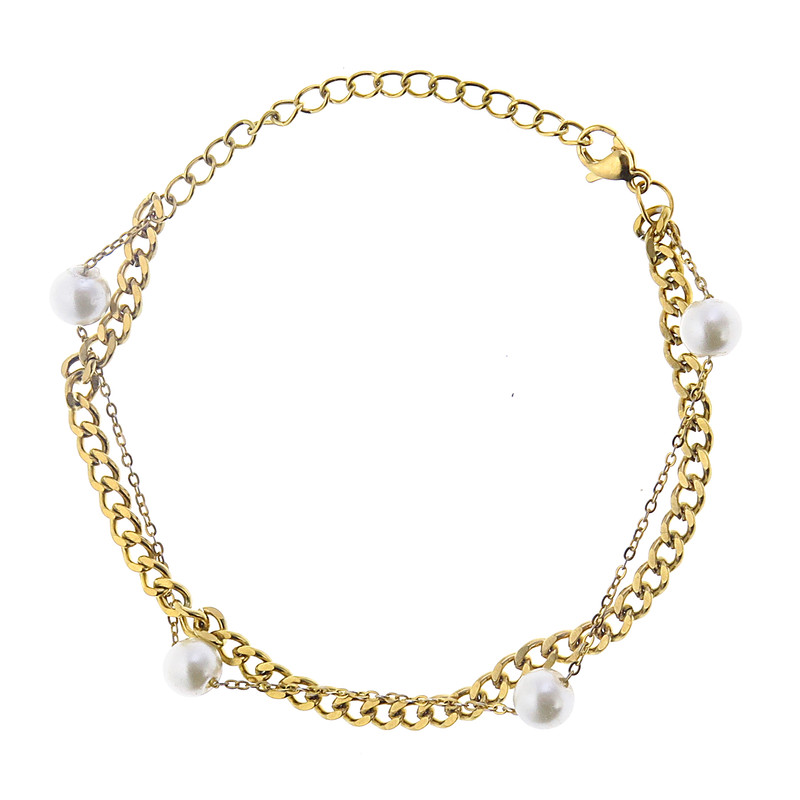 دستبند زنانه مدل زنجیر کورب مرواریدی دستبند زنانه مدل زنجیر کورب مرواریدی