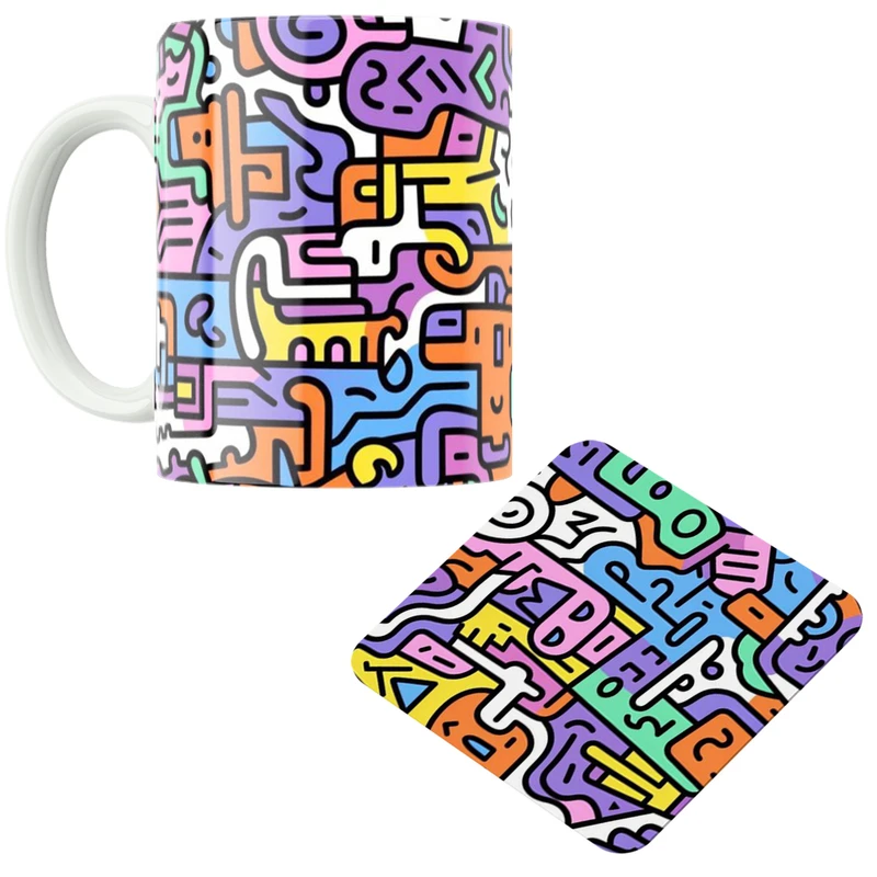 ماگ پاد آفرین مدل اشکال و خطوط کد DKC597 به همراه زیر لیوانی