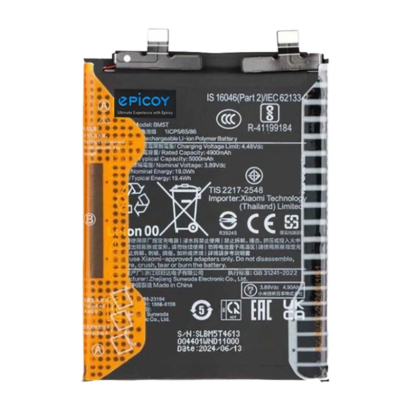 باتری موبایل اپیکوی مدل Gorillomi-BM5T-EAS ظرفیت 5000 میلی آمپر ساعت سازگار با گوشی موبایل شیائومی Mi 13T/ Poco X6 Pro/ Redmi Note 13 Pro 4G