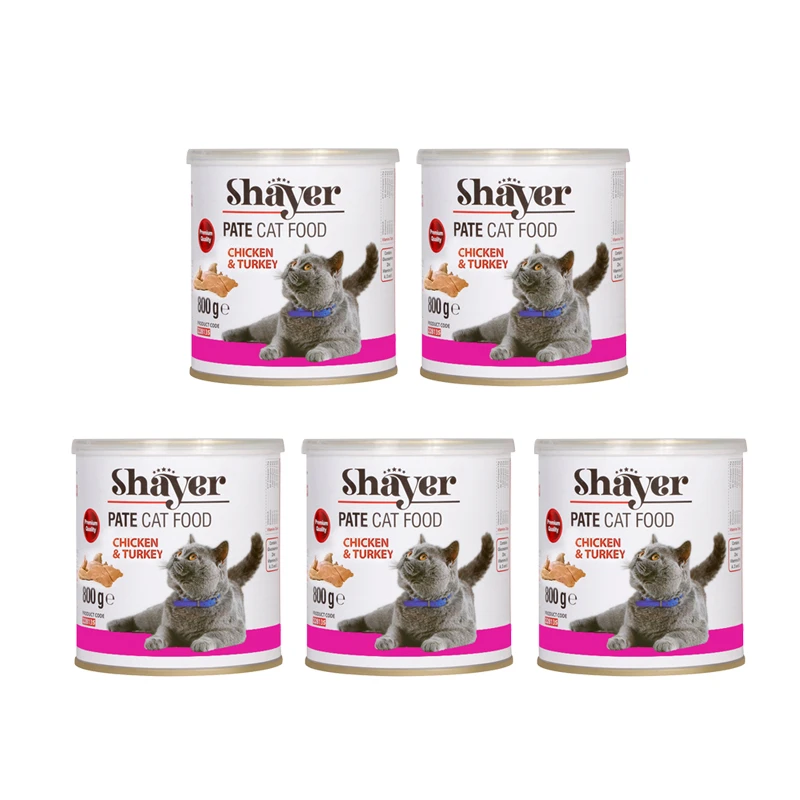 کنسرو غذای گربه شایر مدل پته مرغ و بوقلمون وزن 800 گرم بسته 5 عددی