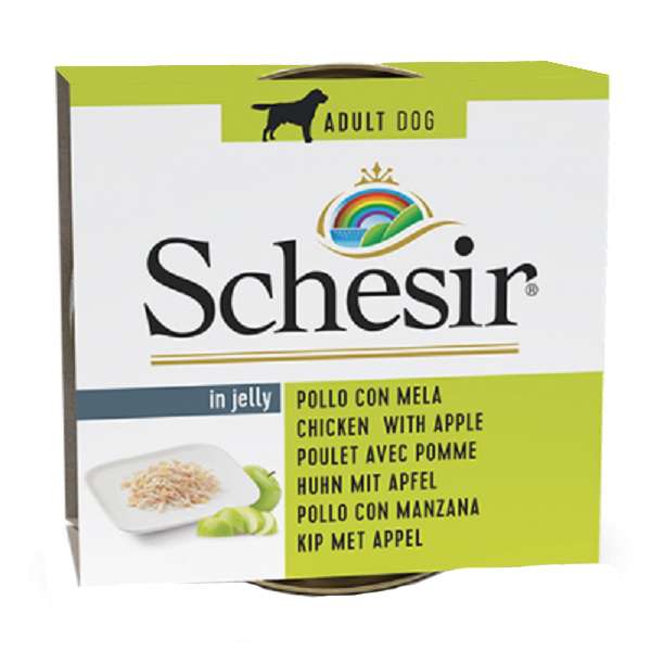 کنسرو غذای سگ شسیر مدل chicken with Apple in jelly وزن 150 گرم