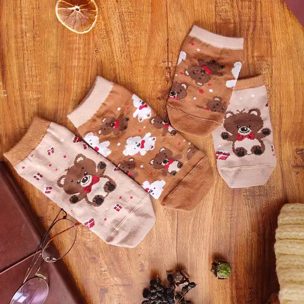 جوراب دخترانه ال سون مدل مادر و کودک طرح خرس کد PH707.2 مجموعه 2 عددی