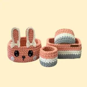 سبد قلاب بافی تریکو طرح سیسمونی نوزادی خرگوشی کد 6611 مجموعه 4 عددی