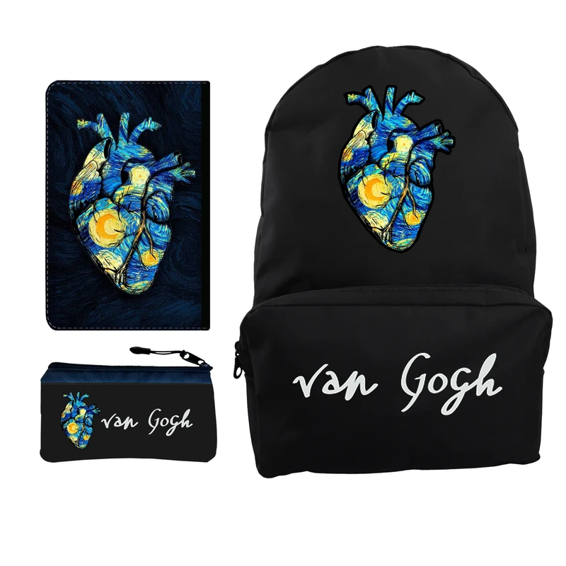 کوله پشتی مدل قلب شب پرستاره کد kp 927 به همراه کلاسور و جامدادی مجموعه 3 عددی