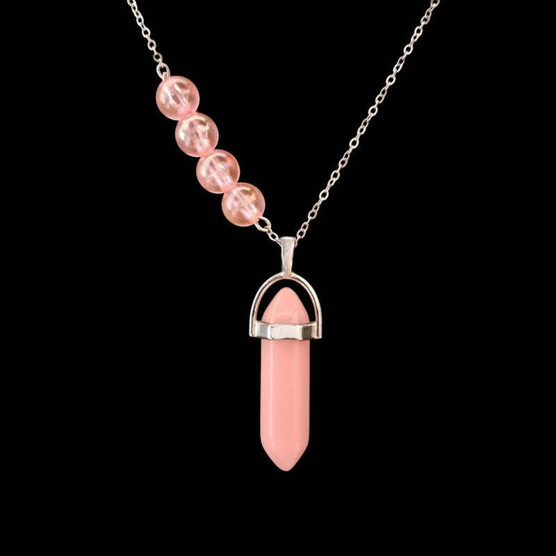 گردنبند زنانه مدل منشور سنگی شبتاب هولوگرامی طرح رز کوارتز Art36