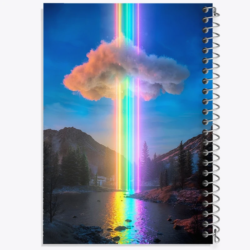 دفتر ژورنال نویسی 50 برگ خندالو مدل نقطه ای طرح ابر و رنگین کمان کد F6446