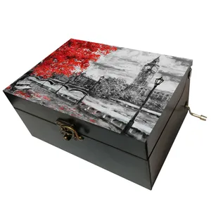 جعبه موزیکال مدل هندلی طرح نقاشی خیابان لندن و برج ساعت بیگ بن کد T1006