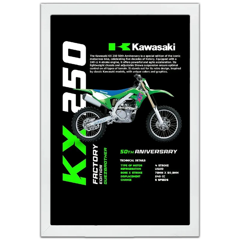 تابلو بکلیت طرح موتور کاوازاکی Kawasaki KX 250 مدل W-po1689 فریم سفید