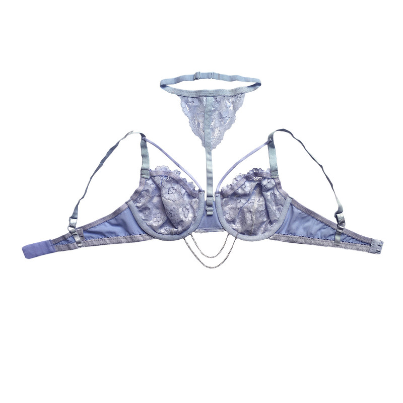 ست شورت و سوتین زنانه مدل یقه دار کد DN104 رنگ آبی آسمانی