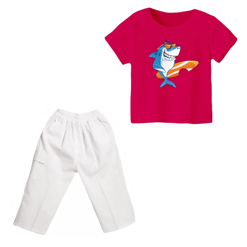 ست تی شرت و شلوارک دخترانه مدل کوسه کد ۱۰