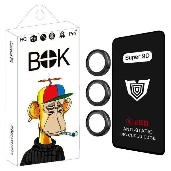 محافظ صفحه نمایش بوک مدل Super 9D Pro مناسب برای گوشی موبایل سامسونگ galaxy a16 به همراه محافظ لنز دوربین