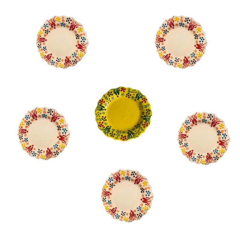 بشقاب میناکاری مدل نقش برجسته طرح لب کنگره ای کد 139 بسته 6 عددی