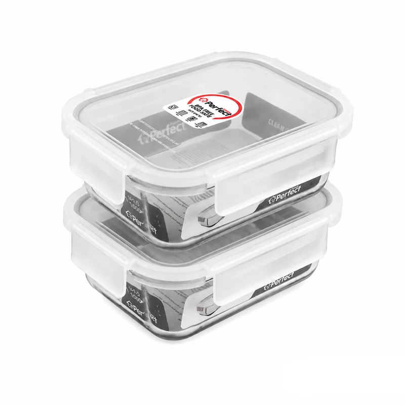 ظرف نگهدارنده با بدنه شیشه ای پرفکت هوم مدل P5410-2 مناسب برای قرار دادن در یخچال و فریزر مجموعه 2 عددی
