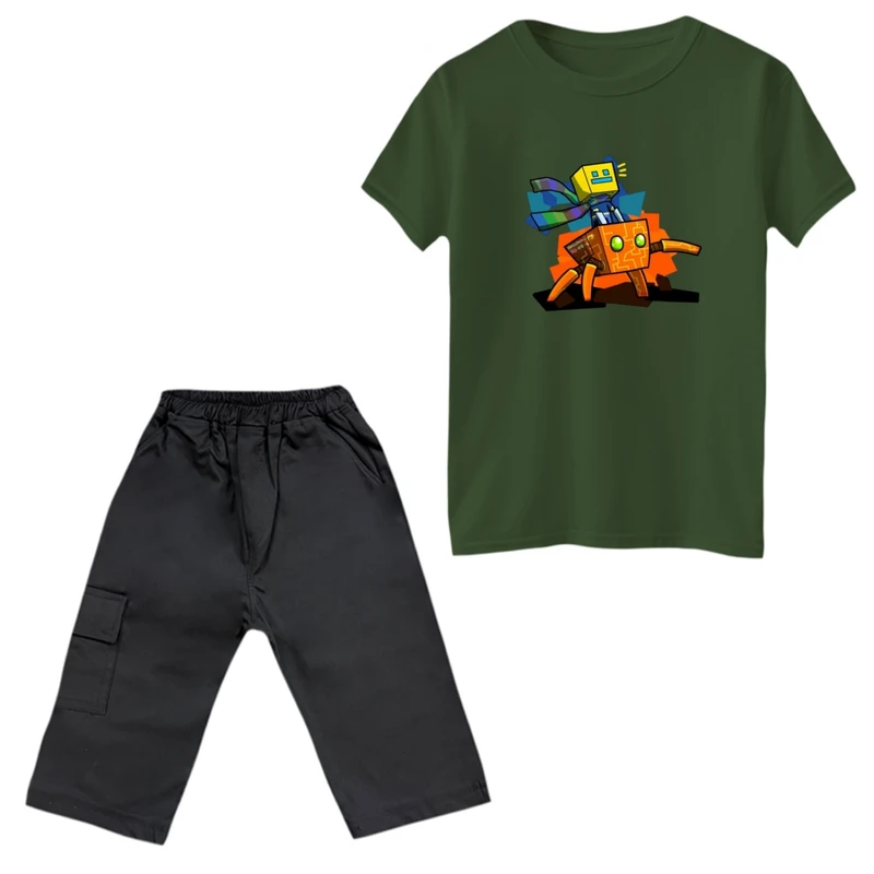 ست تی‌شرت و شلوارک پسرانه مدل ماینکرفت کد 7