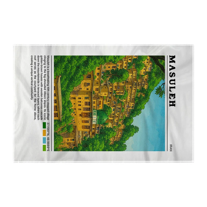 کاغذ کادو ترمه طراحان ایده مدل روستای ماسوله کد map0839 سایز 57x37 سانتی متر