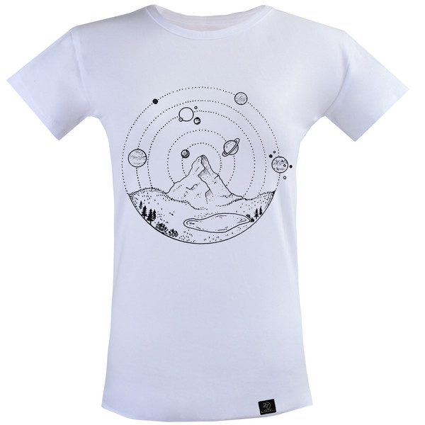 تی شرت آستین کوتاه زنانه 27 مدل سیاره و کوه کد V125 رنگ سفید