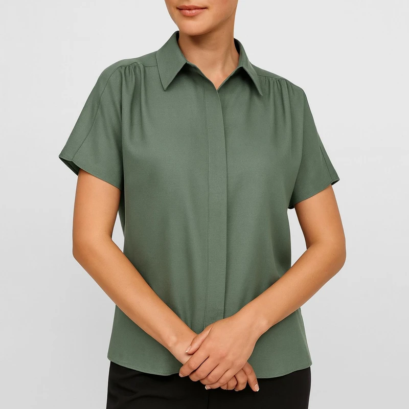 شومیز آستین کوتاه یقه انگلیسی زنانه سرژه مدل 207369 رنگ سبز