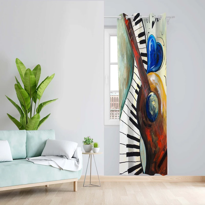 پرده طرح پیانو مدل مخمل پانچی کد 5101L z سایز 140x200 سانتی متر