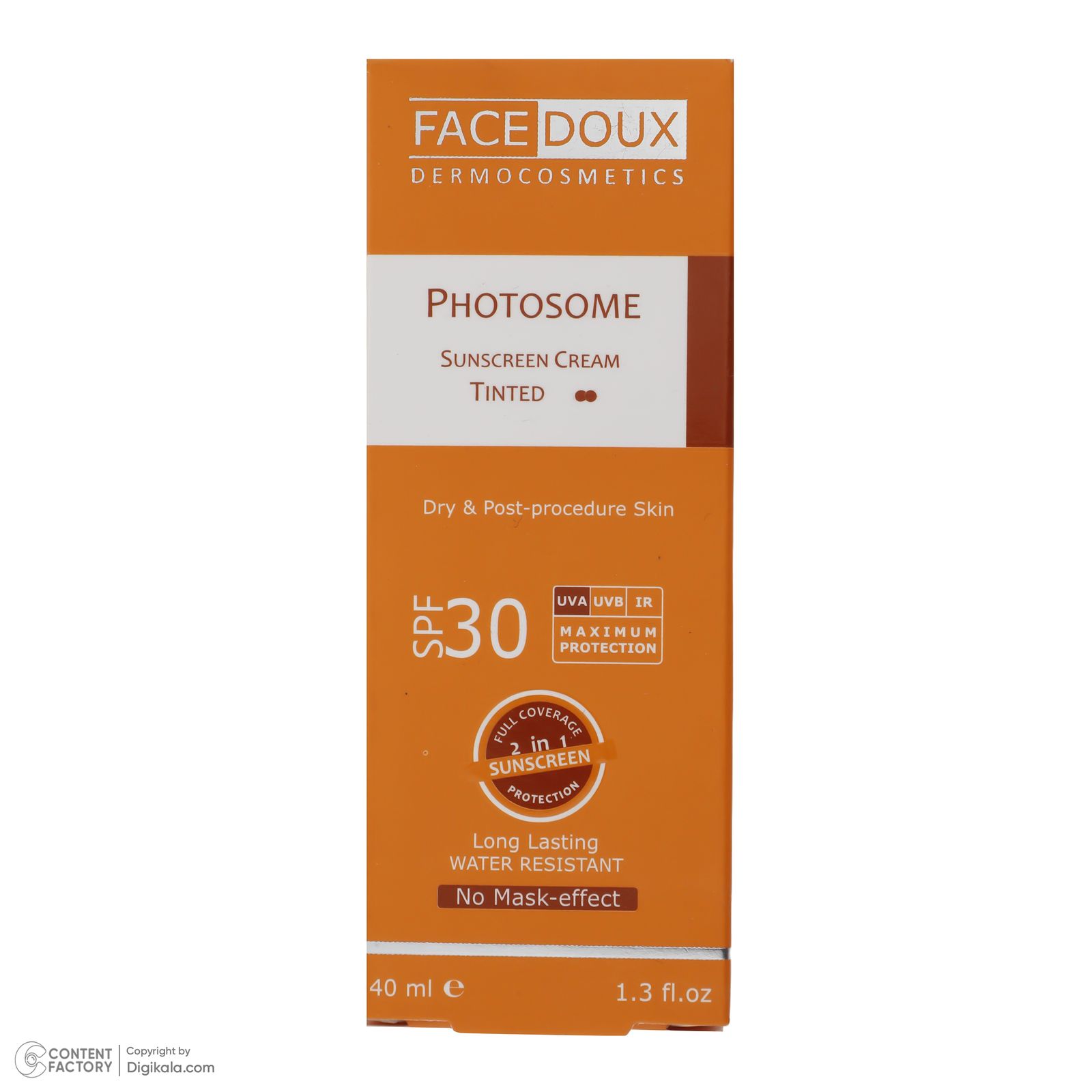 کرم ضد آفتاب رنگی فیس دوکس SPF 30 مدل photosome 02  محافظ اشعه UVA و UVB، ‌ضد آب، مناسب پوست های خشک حجم 40 میلی لیتر -  - 6