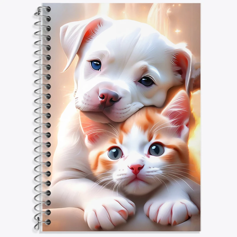 دفتر زبان 50 برگ خندالو مدل دو خط طرح سگ و گربه کیوت کد F6974